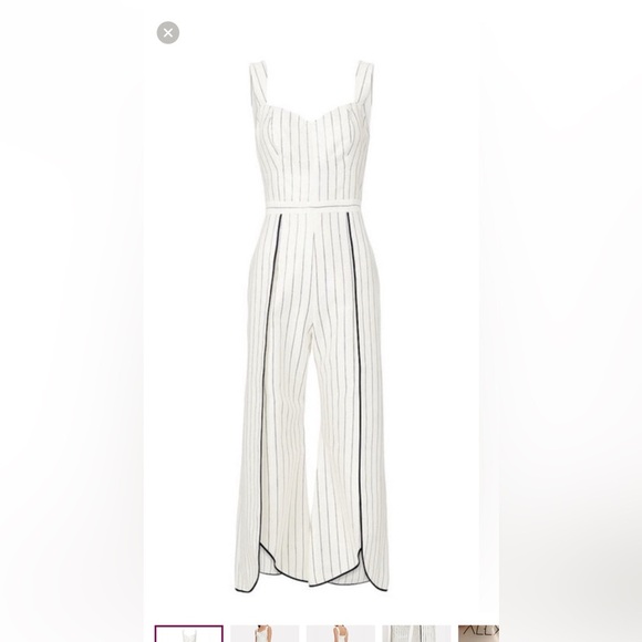 Alexis Pants - Alexis Sleeveless Blue and White Edaline Flared-Leg Striped Jumpsuit - Size L